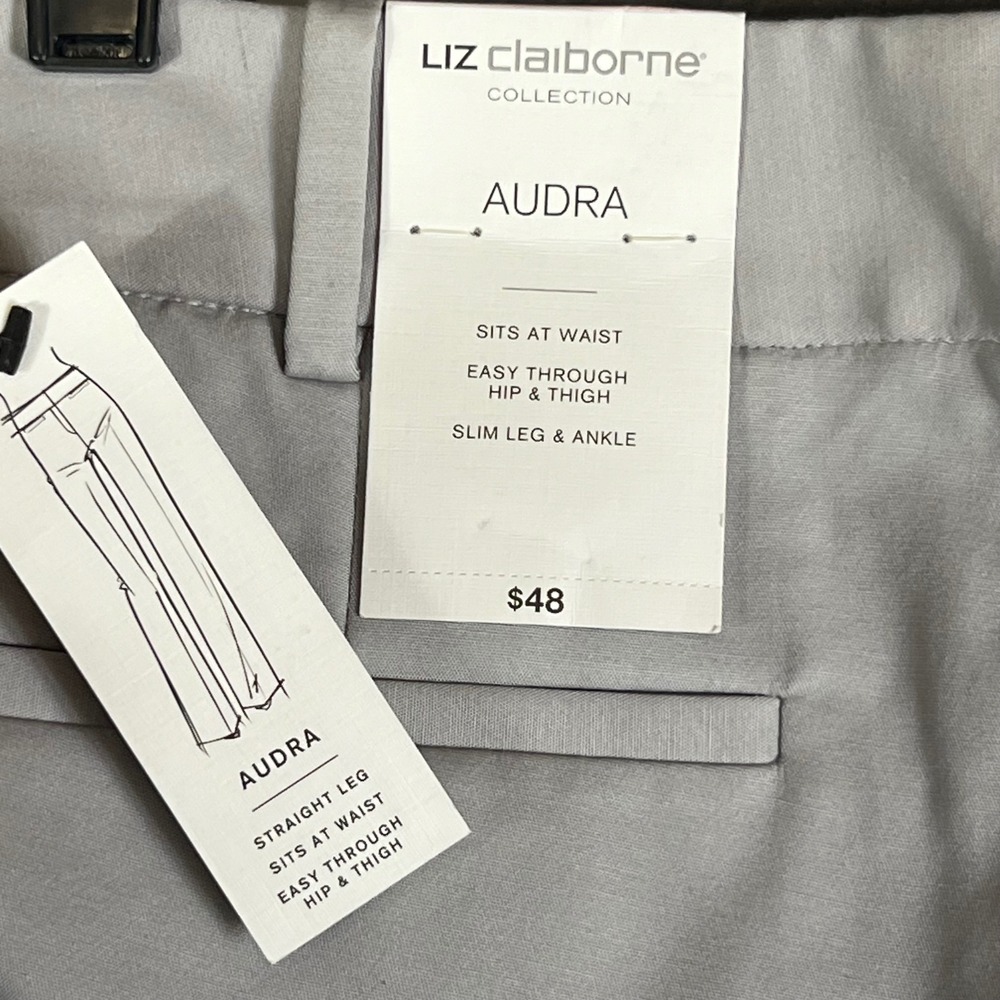 Liz Claiborne Audra Dress Pants Women 10 Silver Gray Straight NWT Professional - Picture 3 of 9